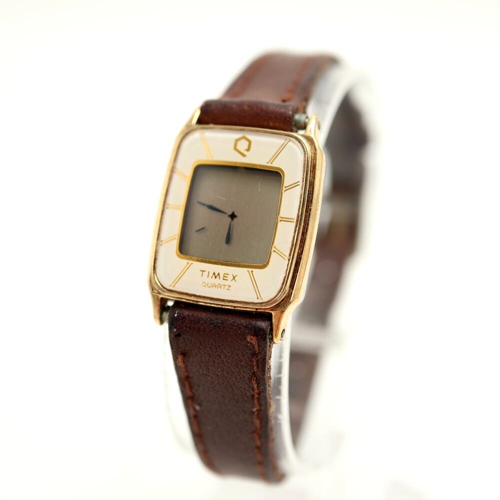 Vintage Timex Q Illusion 19mm Digital Womens Watch Brown Leather w New Battery